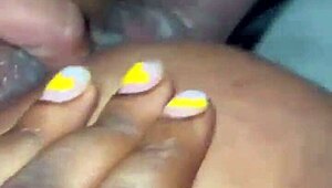 Ebony Babe Rides Monster Cock in Threesome