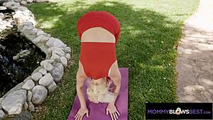 My busty blonde yoga instructor experiences intense orgasm after giving a blowjob outdoors