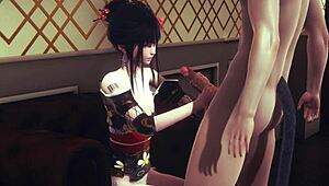 Yaoi femboy Mio gives handjob and fucks in sissy trap anime game