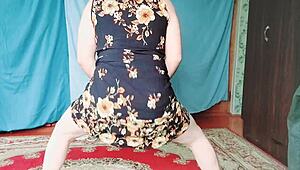 The hot blonde gay guy in a milf dress, youtuber crossdresserkitty, rides a twink with passion.