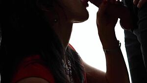 Hot Wife In Red Dress Gives Deepthroat Blowjob To Friend's Monster Cock