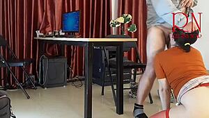 Arousing office encounter with an unveiled employee indulging in oral and vaginal pleasure