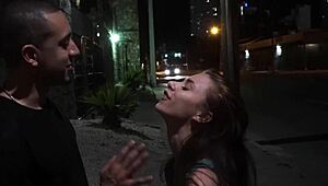 Young vixen Anya Olsen tied up and doggystyled in public