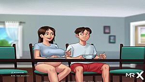 Pregnant milf caresses her big tits!