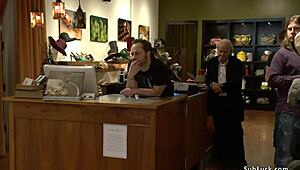 Blonde gets gangbanged in the shoe shop!