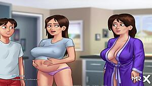 Pregnant milf caresses her big tits!