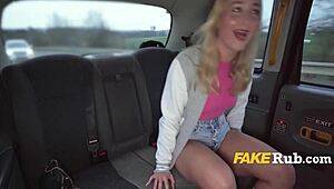 Big ass blonde teen passenger fucks taxi driver in public car ride