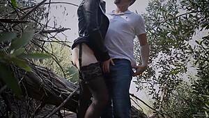 Outdoor sexual encounter in the park with an anime-inspired vixen