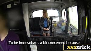 London Cab Driver Scores Big by Sucking on Hot Blonde's Massive Fake Boobs