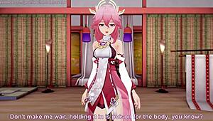 Genshin Impact Yae Miko Tames Dogs with Handjob Blowjob Missionary Bent Over Hentai 3D Cartoon Cumshot Doggystyle Riding
