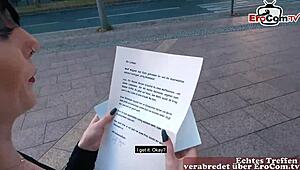 A young German girl with natural breasts is approached on the street and taken for a sexual encounter