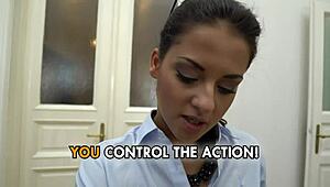 Spying on the sly blonde in action