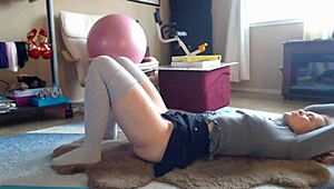 Hell yeah, Aurora Willows stretching in a tight skirt and socks!