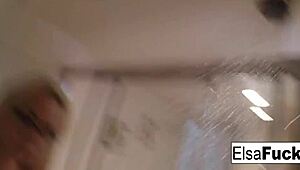 Elsa Jean's solo fingering session in the nude