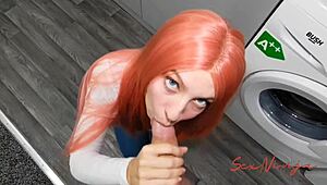 Housekeeper Tricked into Contract to Give Blowjob and Take Creampie with Blue Eyes Staring