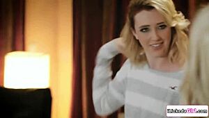 blonde babe masturbates as she facesits her horny lesbian girlfriend for oral orgasm