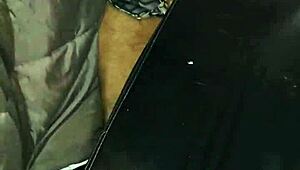 Huge thick dildo stretches her tight pussy wide.