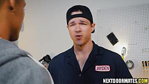 Hung Repairman Jayden Marcos Delivers Bareback Assfucking to AJ Sloan in Special Service