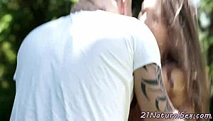 Beautiful Euro babe banged slowly outdoors in classy style