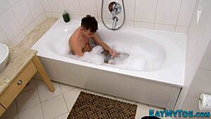 Twinks get toes sucked in bath before riding dick hard!