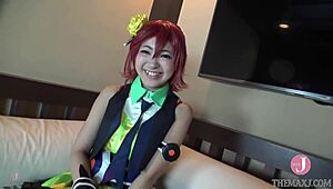 She's just the way she is in her cute cosplay, taking her time in the studio