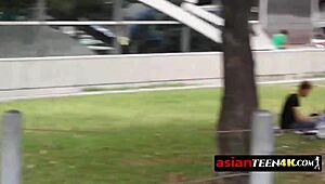kinky asian teen riding big in public