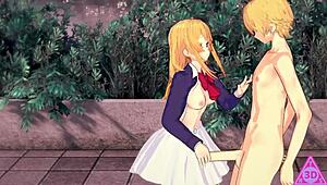 oshi no ko hoshino ruby gets blowjob handjob and cumshot in hentai