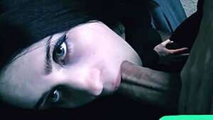 The guy has this beautiful brunette giving a blowjob and cumming on her face