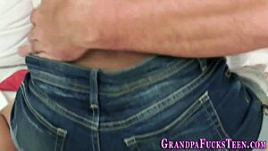 Petite teen slammed doggystyle by old grandfather 😏