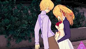 oshi no ko hoshino ruby gets blowjob handjob and cumshot in hentai