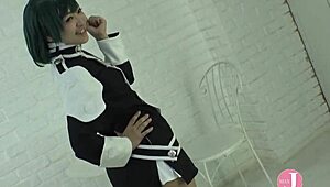 She's just the way she is in her cute cosplay, taking her time in the studio