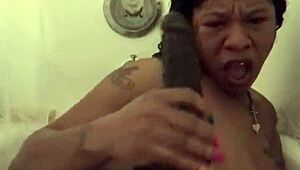 playing with dildo in shower, big tits tattooed group of horny lesbians and milfs teasing cock