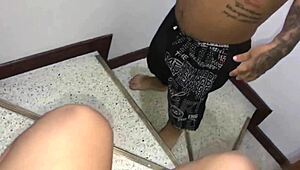 Innocent brunette falls, asks dwarf for help, gets intense fucking