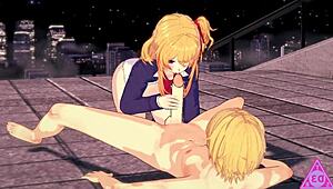 oshi no ko hoshino ruby gets blowjob handjob and cumshot in hentai