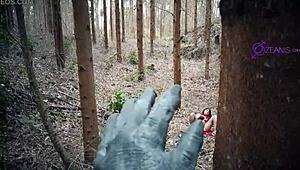 Tatiana Morales as Little Red Riding Hood gets lost in the forest, where the wolf fucks her ass, mouth, and cums.