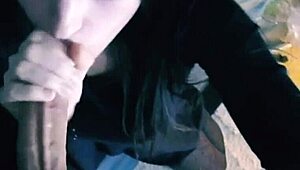 The guy has this beautiful brunette giving a blowjob and cumming on her face