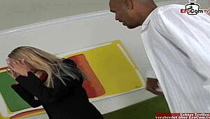Hey, why does this blonde business woman with big tits crave interracial banging?