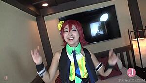 She's just the way she is in her cute cosplay, taking her time in the studio