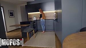 Cute Babe Mia Bandini Enjoys Kitchen Activity With Partner