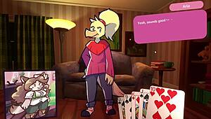 Two chicks engage in furry strip poker game with clothes ripped