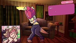 Two chicks engage in furry strip poker game with clothes ripped