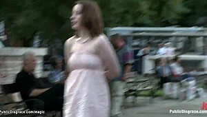 Pale British Submissive Bound and Humiliated on Public Street