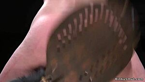 Brunette in Bondage with Feet and Pussy Tormented Hard