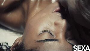 black beauty and sexy blonde oil up for lesbian fingering 😍