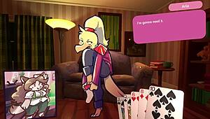 Two chicks engage in furry strip poker game with clothes ripped