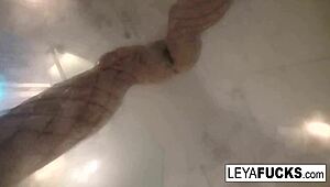 Leya Falcon Films Herself Masturbating in Steamy Shower with Big Tits