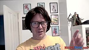 Amateur British girl gives nerdy guy a blowjob in POV