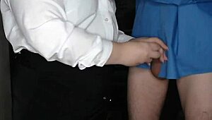 Slutty Secretary Jerks Off Her Boss's Big Cock at Work