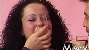 Brunette bitch handling two cocks with hardcore facial finish