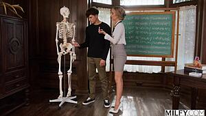 Milfy fit blonde teacher Millie detains bad boy for steamy after-school session